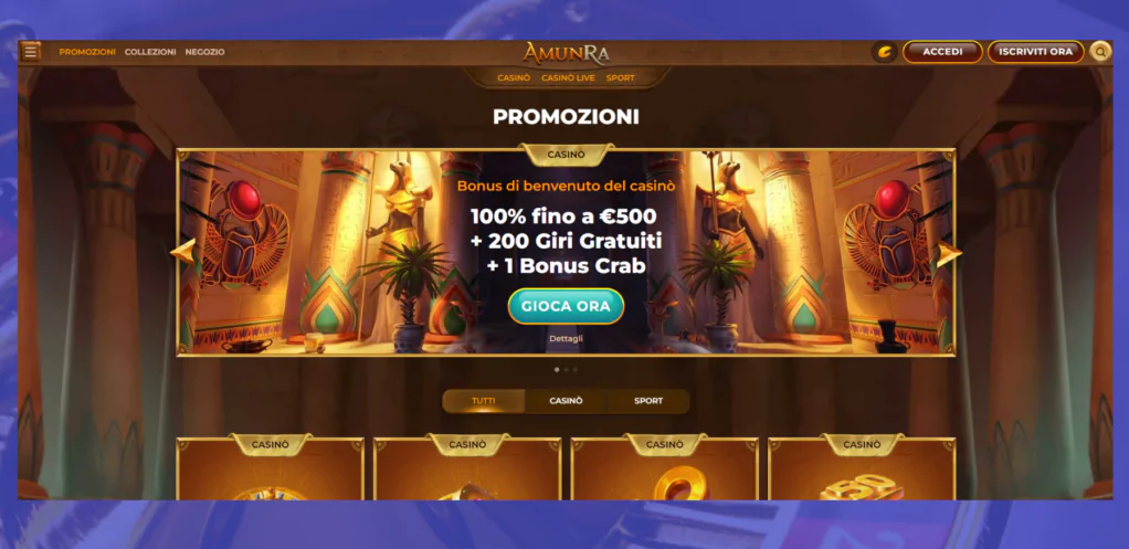 Amunra Casino - Homepage ufficiale. Immagine Cryptocasinoonline.net. È vietata la riproduzione anche parziale.