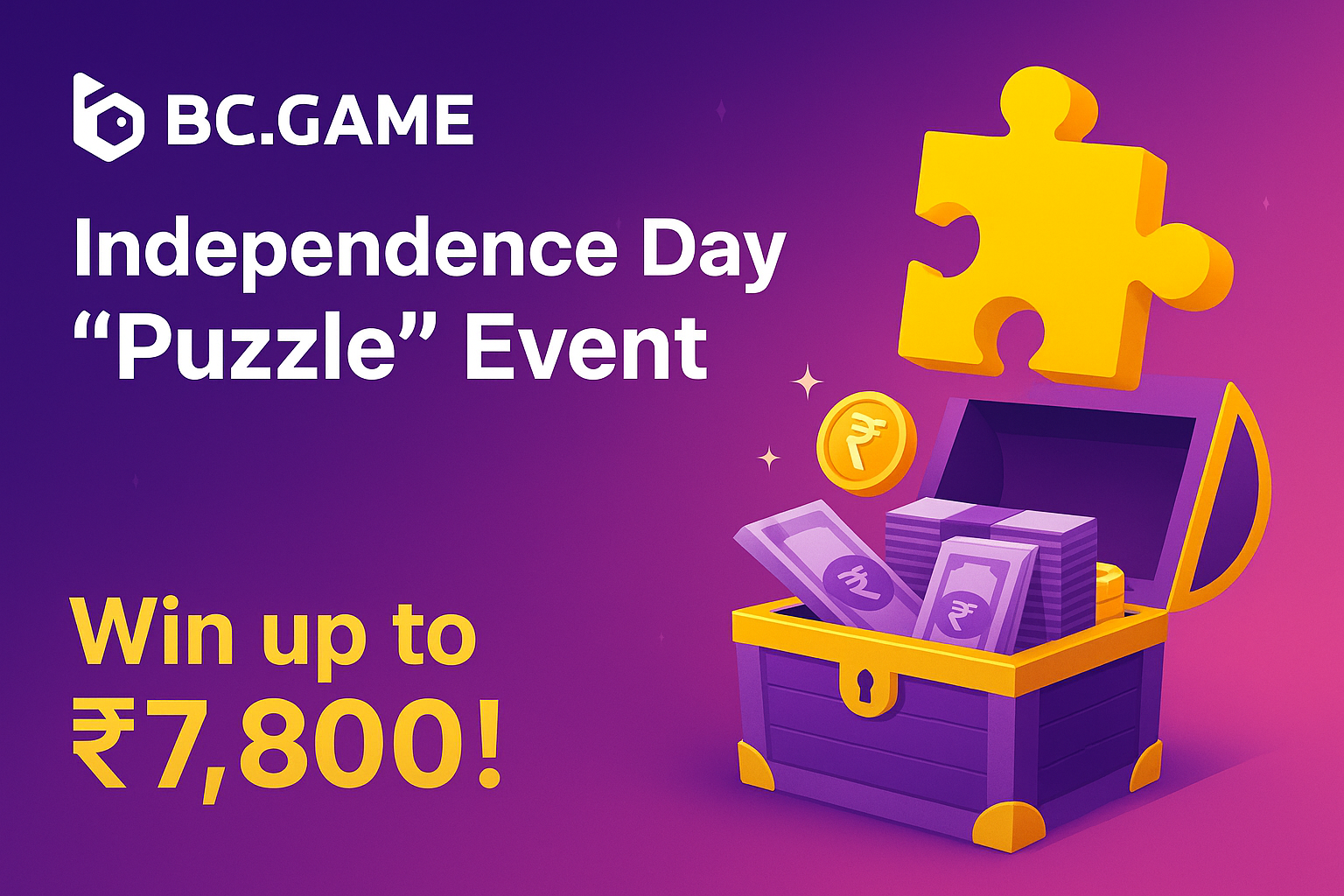 Evento BC.GAME India Independence: Puzzle per vincere fino a ₹7.800🧩