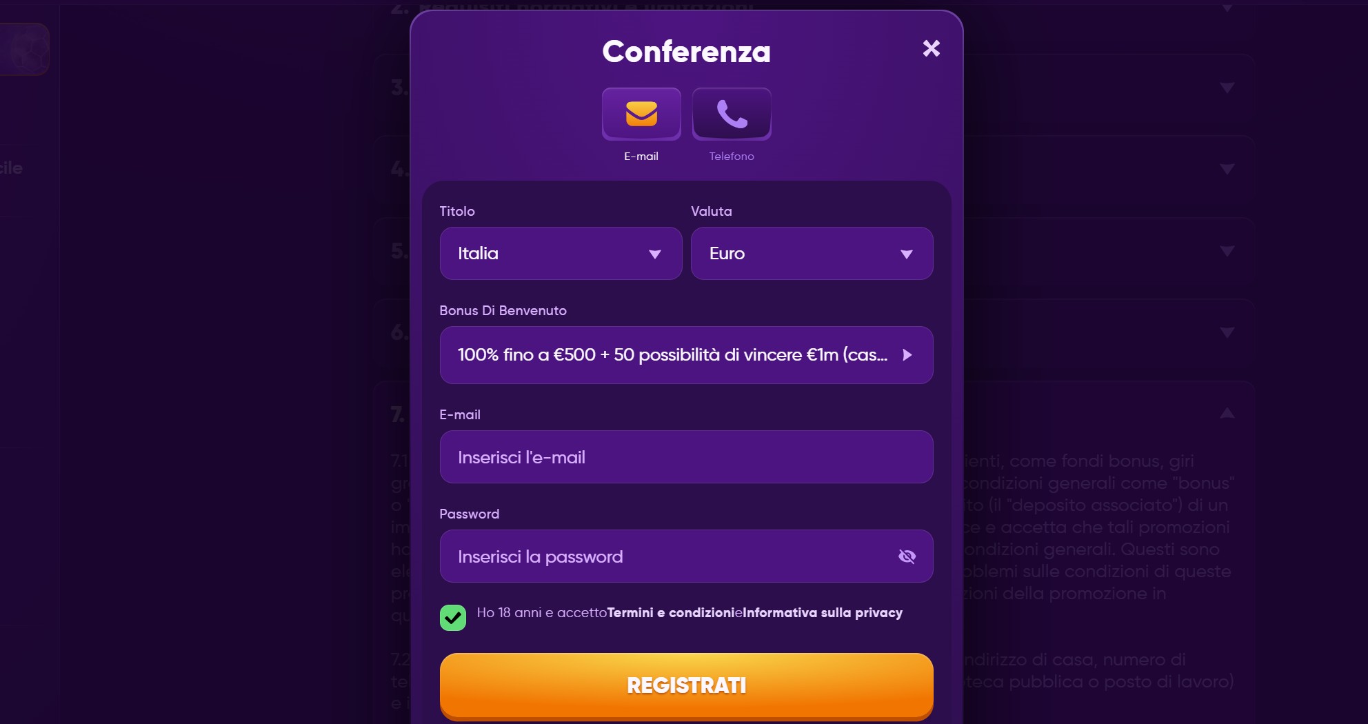 KingMaker - registrazione e riscatto bonus