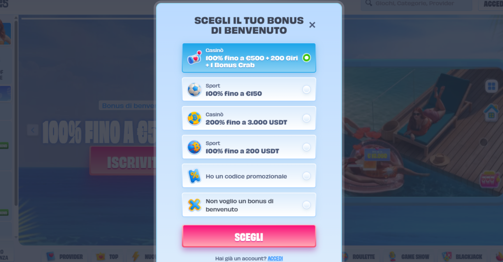 Modulo di registrazione a OnlySpins Casino per ottenere il bonus di benvenuto — 200% fino a 3.000 USDT crypto